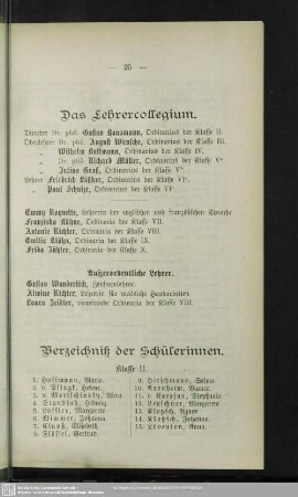 Verzeichniß der Schülerinnen