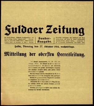 Erste Ausgabe vom Dienstag, den 27. Oktober 1914.
