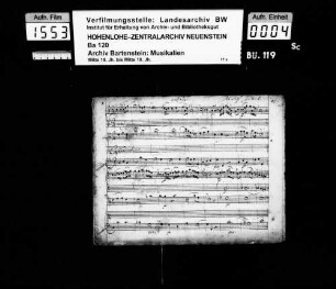 Nicolo Jommelli: [Stimmbez.] dell 'Aria: / Il sou leggiadro viso etc.: / di Jommelli: / [für Sopran, 2 Violinen, Viola, Bass] [aus: Demofoonte]; Ms.ca. 1780; Erstaufführung der Oper Padua 1743 (1. Fassung), Stuttgart 1764 (2. Fassung).