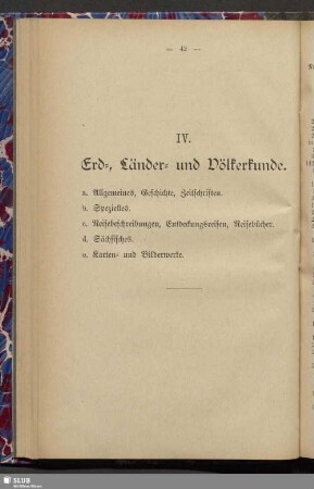 IV. Erd-, Länder- und Völkerkunde