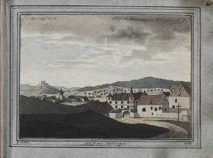 'Schloß des Barons von Ulm in Poltringen' links Wurmlinger Kapelle; aquarellierte Zeichnung (Nr. 90)