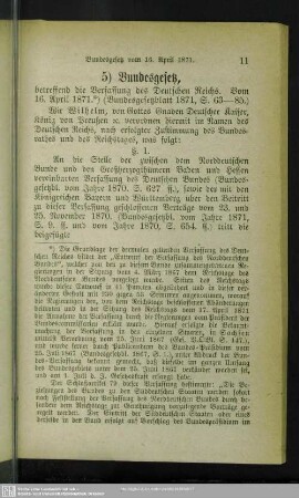 5) Bundesgesetz, betreffend die Verfassung des Deutschen Reichs. Vom 16. April 1871