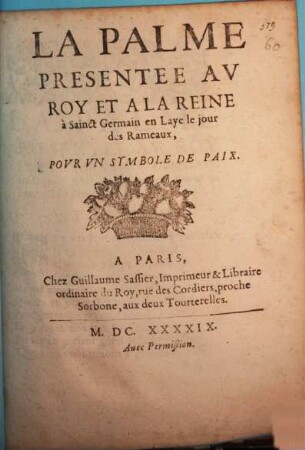 La palme presentée au Roy