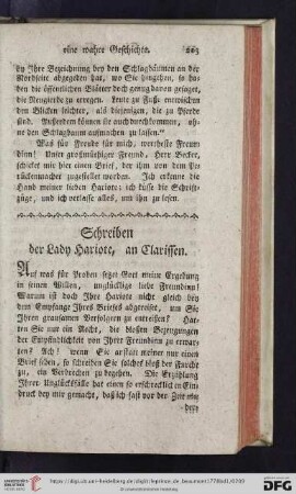 [Briefwechsel des Fräuleins Clarisse mit Lady Hariote]