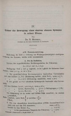 IV. Ueber die Bewegung eines starren ebenen Systems in seiner Ebene.