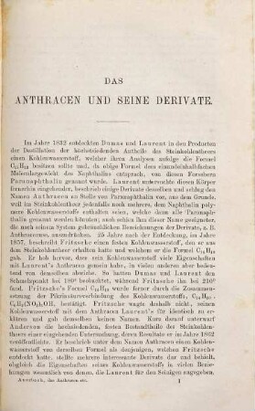 Das Anthracen und seine Derivate : für Technik und Wissenschaft