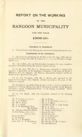 Report on the working of the rangoon municipality for the year 1909-10.