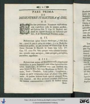 Pars Prima. De Mesenterii Structura Et Usu.