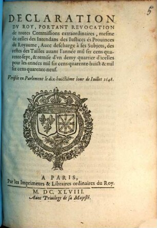 Declaration du Roy, portant revocation de toutes commissions extraordinaires