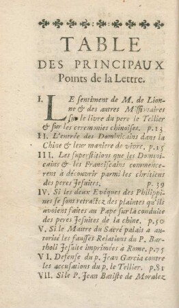 Table des principaux. Points de la lettre