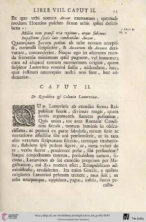 Caput II: De Republica et Colonia Lanuvina
