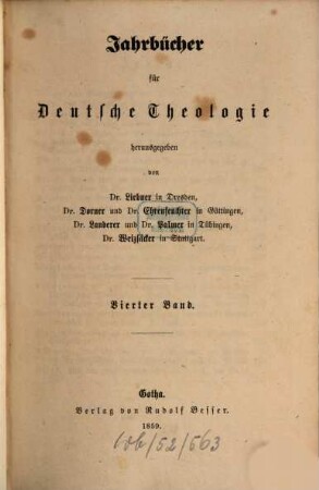 Jahrbücher für deutsche Theologie, 4. 1859