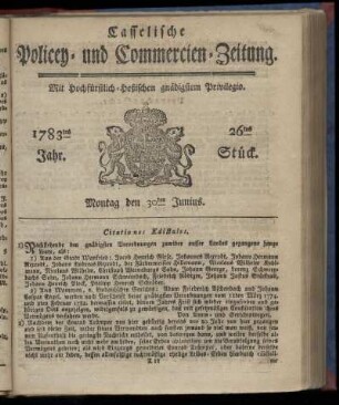 26tes Stueck, Montag den 30ten Junius. 1783