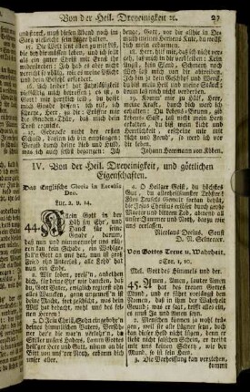 IV. Von der Heil. Dreyeinigkeit, und göttlichen Eigenschaften.