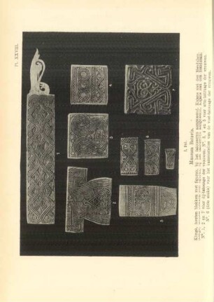 Pl. XXVIII. I, 241. Museum Batavia. Klingè, houten blokken met figuren, ...