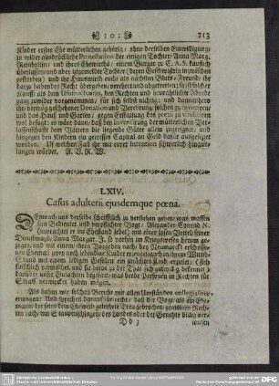 LXIV. Casus adulterii eiusdemque poena