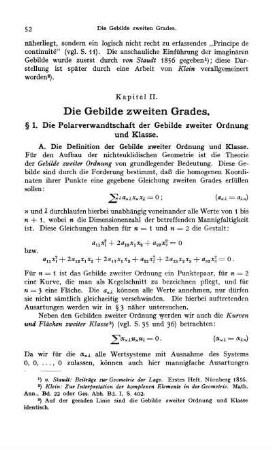 § 1. Die Polarverwandtschaft der Gebilde zweiter Ordnung und Klasse.