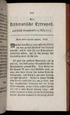 9tes Stück. Sonnabend d. 13. März 1779.