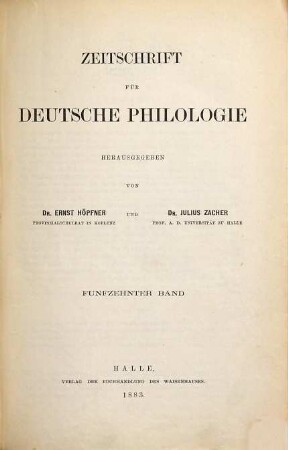 Zeitschrift für deutsche Philologie : ZfdPh. 15. 1883