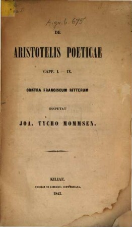 De Aristotelis poeticae capp : I. - IX. contra Franciscum Ritterum