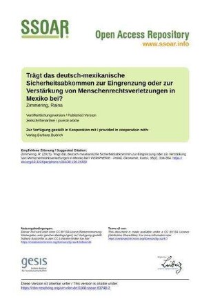 Trägt das deutsch-mexikanische Sicherheitsabkommen zur Eingrenzung oder zur Verstärkung von Menschenrechtsverletzungen in Mexiko bei?