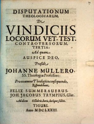 Disp. theol. de vindiciis locorum V. T. controversorum tertia
