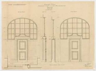 Thiersch, Friedrich von; München; Justizpalast - Oberlichttüren Zentralhalle EG (Grundrisse, Ansichten, Schnitte)
