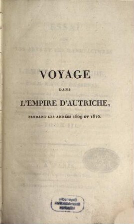 Essai sur les arts et les manufactures de l'empire d'Autriche, 3