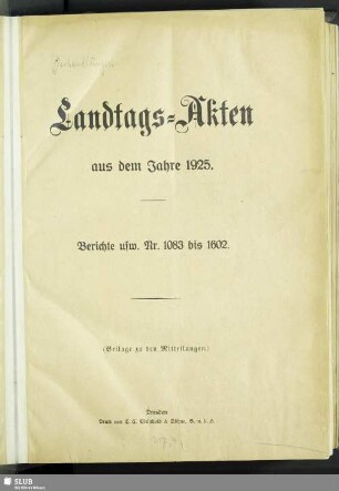 2.1922/26,2: Landtags-Akten / Berichte