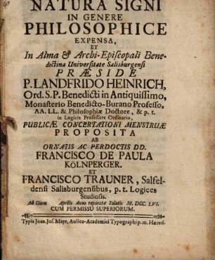 Natura signi in genere philosophice expensa
