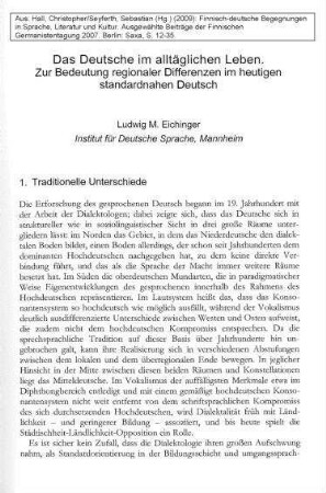 Das Deutsche im alltäglichen Leben : zur Bedeutung regionaler Differenzen im heutigen standardnahen Deutsch