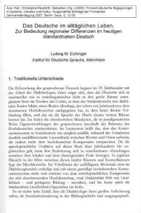 Das Deutsche im alltäglichen Leben : zur Bedeutung regionaler Differenzen im heutigen standardnahen Deutsch