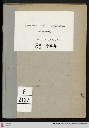 Personal- und Vorlesungsverzeichnis: Personal- und Vorlesungs-Verzeichnis Sommersemester 1944