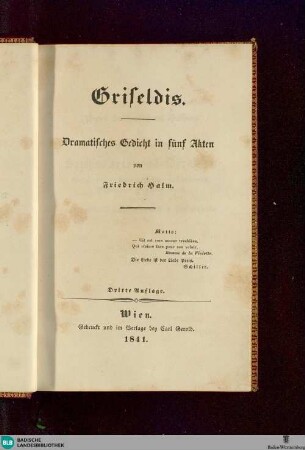Griseldis : dramatisches Gedicht in fünf Akten