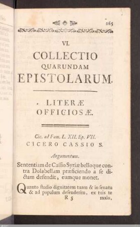 VI. Collectio quarundam epistolarum.