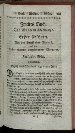 Erster Abschnitt. Von dem Begrif eines Wunders, und den wahre Wunder auszeichnenden Characteren