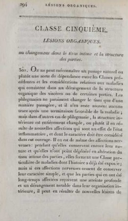 Classe cinquième. Lésions organiques