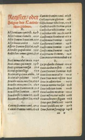 Register/ oder Zaiger der Latinischen Psalmen.