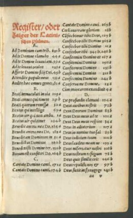 Register/ oder Zaiger der Latinischen Psalmen.