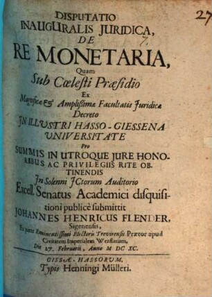 Disputatio inauguralis iuridica de re monetaria