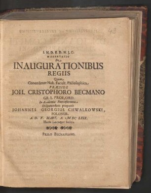 Dissertatio De Inaugurationibus Regiis