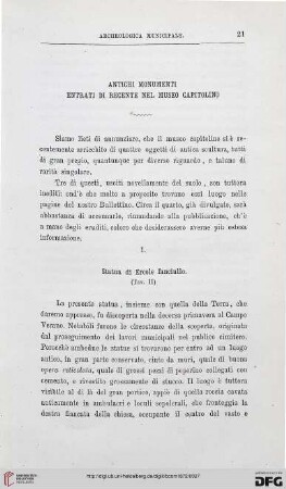 1: Antichi monumenti entrati di recente nel Museo Capitolino
