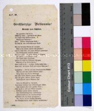 Abwurfflugblatt mit Auszug aus Gedicht "Großherzige Britannia!" von Friedrich Schiller