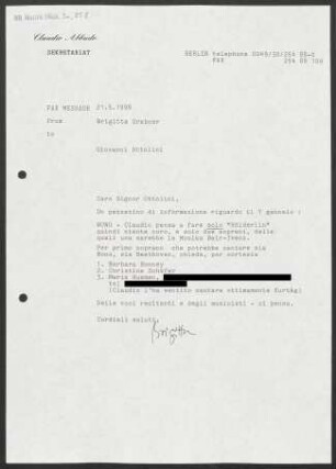 Brief an Giovanni Ottolini, 21.05.1996