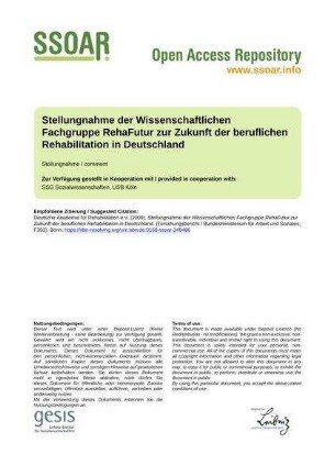 Stellungnahme der Wissenschaftlichen Fachgruppe RehaFutur zur Zukunft der beruflichen Rehabilitation in Deutschland