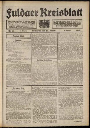 Zweite Ausgabe vom Samstag, den 27. Januar 1912.