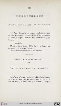 Séance du 3 Décembre 1886