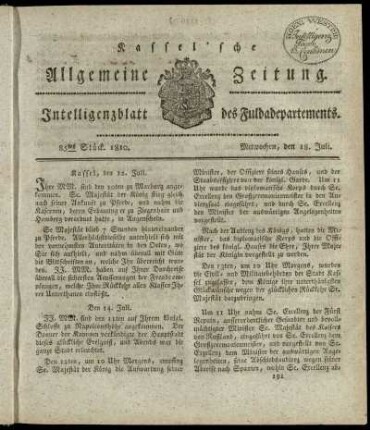 85tes Stueck, Mitwochen, den 18. Juli 1810