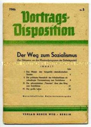 Schulungsmaterial der KPD: Vortragsdisposition Nr. 5