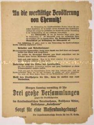 Programmatischer Aufruf an die Arbeiter in Chemnitz zur Massendemonstration und gegen kommunistische Generalstreikpläne